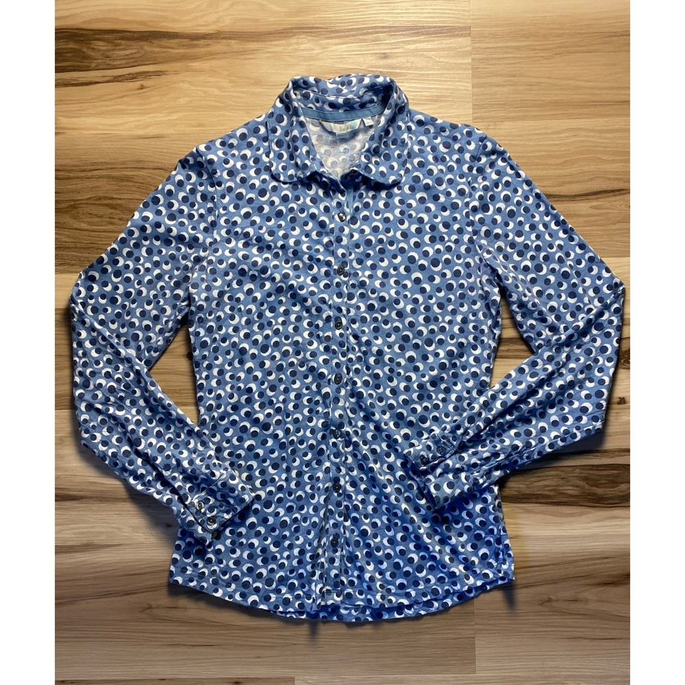 Boden Womens Blue White Geometric Circle‎ Print Button Down Shirt US 4